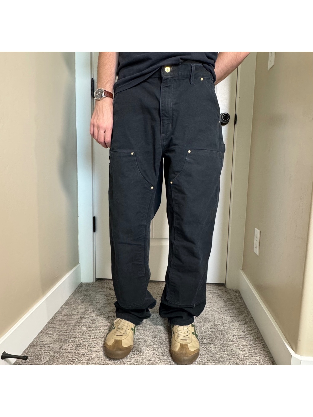 Vintage Y2K Carhartt black double knee work wear carpenter pants size 33x33